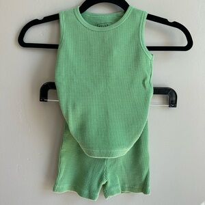 Noble Green Waffle Knit Lounge Set Tank & Shorts Minimalist Scandi Resortwear